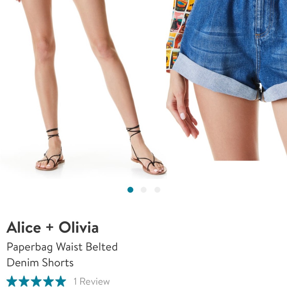 Alice + Olivia Rolled Hem High-Waist Belted Blue Denim Shorts - Picture 3 of 6